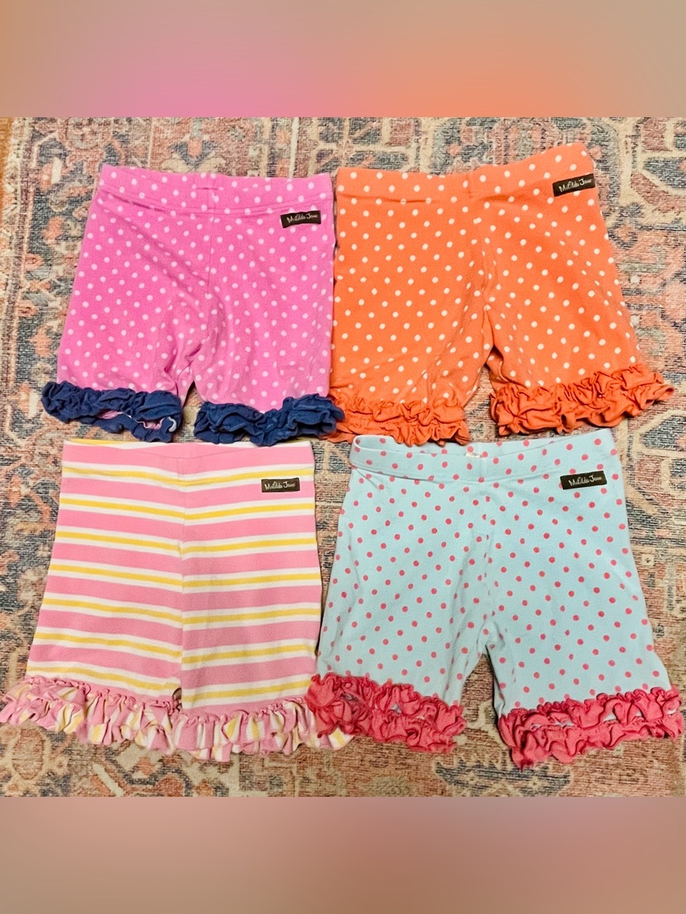 Matilda Jane Polka Dot & Stripe Ruffle Shorts BUNDLE (4)